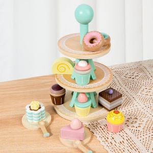 Casa de Juegos Infantil Ecológica de Madera, Estante para Postres con Tres Niveles para Exhibir Pasteles, Juguete para la Hora del Té - Product Image 1
