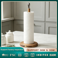 Porte-serviettes en papier de cuisine en bois d'acacia naturel, style minimaliste nordique, support de rouleau de cuisine sur comptoir autoportant avec sangle en cuir