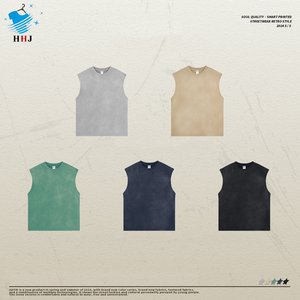 Commercio all'ingrosso di alta qualità 250g acqua di lavaggio vecchio traspirante europeo americano Vintage canottiere senza maniche Logo personalizzato XL moda - Product Image 4