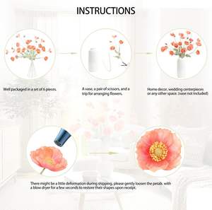 Flor de Amapola Artificial de Seda de 65 cm con 5 Cabezas, Tallo Flocado, Decoración Grande para Mesa del Hogar, Varios Colores - Product Image 5