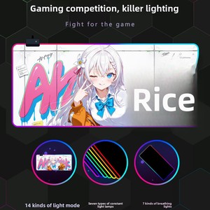 Tapis de souris de jeu RGB, grand tapis de bureau lumineux à LED avec design anime, base en caoutchouc antidérapante personnalisable pour PC - Product Image 4