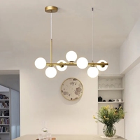 Suspension de Luxe Dorée Moderne Nordique à Bas Prix, Décoration Rectangle avec Boules de Verre, Lustre Bulle pour Îlot de Cuisine