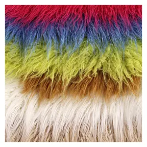 Long Pile Curly Rainbow Fake Plush Faux Mongolian Lamb Fur Fabric For Toys