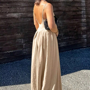 ชุดเดรสทรงเอสายเดี่ยวคอวีสีพื้นสำหรับผู้หญิงแฟชั่นฤดูร้อนแบบสบายๆ - Product Image 3