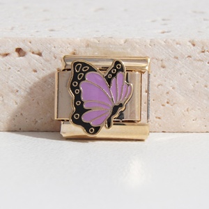 Pulsera de dijes italianos de acero inoxidable con mariposa, colorida, con efecto de goteo de aceite y galvanoplastia al vacío - Product Image 5