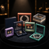 Boîte de présentation de bijoux en carton avec film PE personnalisé, étui flottant transparent pour bagues, boucles d'oreilles, colliers, bracelets