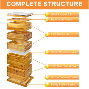 New 5 Layer Complete Langstroth Beehive Box 10 Frame Beeswax Coated Wooden <b>Bees</b> Hive Starter Kit Plastic Frames 1 Year Warranty - Product Image 4