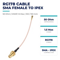 Câble RG178 SMA femelle traversant vers IPEX U.FL Pigtail, 50 Ohm, VSWR 1.5, faible perte, pour antenne de module routeur WiFi, 100-150 mm