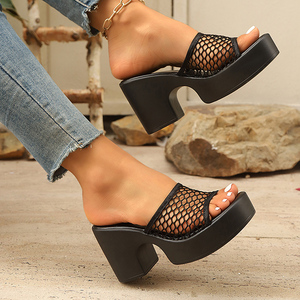 Ingrosso nuovo stile alla moda Open Toe Outdoor in Mesh superiore da donna <span class=keywords><strong>con</strong></span> tacchi a blocchi di Design <span class=keywords><strong>tacco</strong></span> <span class=keywords><strong>alto</strong></span> pantofole di grandi dimensioni per le signore - Product Image 6