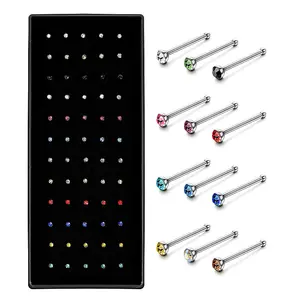 40/60PCS di Cristallo In Acciaio Inox Naso Pacchetto Indiano del Naso Lotto Piercing di Cristallo Set Nariz Anello di Massa Naso Piercing della vite prigioniera Dei Monili Set