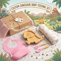 GL Vente en gros de fournitures personnalisées de dinosaure pour bébé Ensemble d'assiettes en bambou pour bébé Cadeau pour nouveau-né Ensemble d'assiettes en bambou pour enfants
