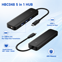 Hub USB C 5 en 1 HBC048, Tipo C a Gigabit Ethernet RJ45 y 3 Puertos USB 3.0, Adaptador de Carga PD de 20W para Laptop