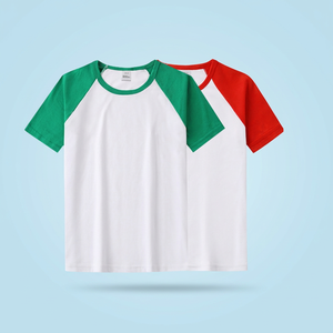 T-shirt à manches raglan pour homme, blanc, vert, rouge, couleurs contrastées, col rond, jersey décontracté en coton, coupe classique - Product Image 4