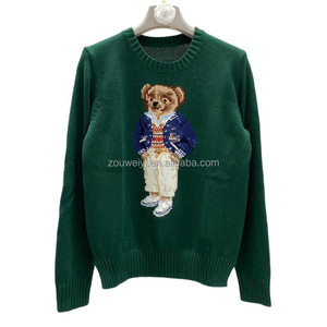 Maglione in Cotone Raff Polo Ral RL Blu Scuro Navy con Orso, Lavorazione Jacquard, Collo a Maglia, Maniche Lunghe - Product Image 4