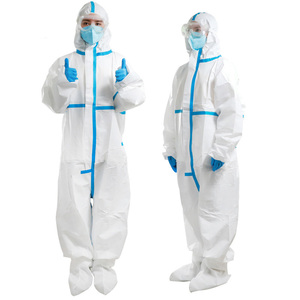 Trong kho dùng một lần microporous Coverall loại 4/5/6 trùm đầu với màu xanh ghi âm đường may hóa chất chống thấm nước an toàn quần áo - Product Image 1