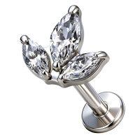 Piercing corporel en Titane ASTM F136 G23, motif 3 feuilles, serti de Zircon Cubique transparent taille Marquise, à filetage interne, pour cartilage, tragus, hélix, vente en gros