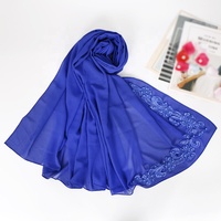 Foulard Carré Brodé de Fleurs, Hijab Turban Musulman en Mousseline de Soie Perlée pour Femme, Châle Écharpe Islamique