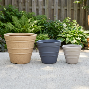Pots à fleurs modernes en plastique beige, gris et blanc, design minimaliste pour jardin, jardinières légères pour fleurs et plantes vertes - Product Image 2