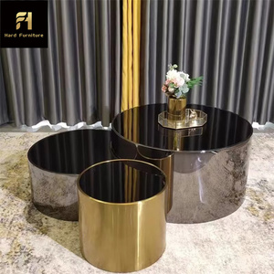 Venta caliente de lujo moderno muebles de sala de estar espejo redondo <span class=keywords><strong>mesa</strong></span> de centro superior de cristal con marco de acero inoxidable dorado mate - Product Image 2