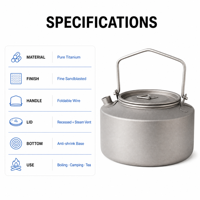 Bouilloire en titane pur, théière portable pour faire bouillir l'eau, ustensiles de cuisine pour le camping, équipement de camping, kit de voyage