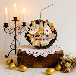Decoración Colgante de Madera Ecológica al por Mayor, Anillo de Madera con Diseño de Conejo de Pascua, Decoración <span class=keywords><strong>3D</strong></span> de Madera para Pascua - Product Image 6