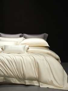 Luxury Beige 100% Egyptian Cotton 4 Piece Bedding <strong>Set</strong>, Soft Breathable <strong>Complete</strong> <strong>Bed</strong> <strong>Set</strong> with Duvet Cover, Fitted Sheet - Product Image 2