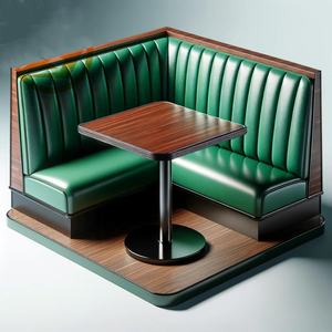 Muebles de restaurante modernos de lujo ligeros, asientos de cabina de café de cuero verde elegante con mesas, conjunto de muebles de salón de hotel y cafetería - Product Image 1