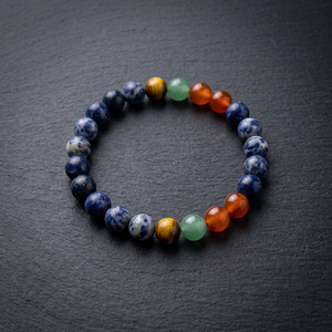 Bracelet artisanal 7 chakras pour l'équilibre énergétique, perles de 8 mm en Lapis Lazuli naturel et Quartz, thème Thanksgiving Amour - Product Image 1