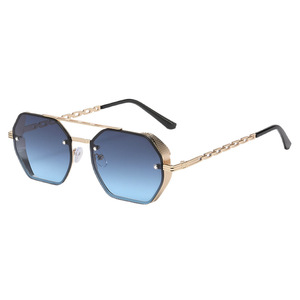 <b>Sunglasses</b> Women Metal Frame <b>Gold</b> Color UV400 Protection Type 3 Sunshades Fashion <b>Chain</b> Temple Design - Product Image 4