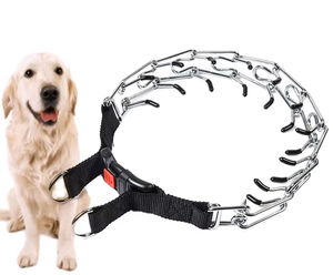Ajustable de lujo Simple sólido ecológico transpirable Ultra-Plus plateado acero duradero perro mascota entrenamiento cromo Collar - Product Image 1