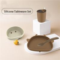 Vaisselle pour bébés et nourrissons, couverts en silicone pour bébés, bol et assiette pour tout-petits, ensemble de vaisselle pour enfants, ensemble de table à manger pour enfants