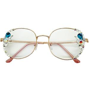 Gafas con montura óptica de diamante y metal <span class=keywords><strong>para</strong></span> <span class=keywords><strong>mujer</strong></span>, <span class=keywords><strong>lentes</strong></span> con diseño de lujo, redondas, antiluz azul, <span class=keywords><strong>2023</strong></span> - Product Image 3