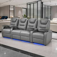 Fauteuil inclinable électrique multifonctionnel quatre places en cuir véritable avec mousse à mémoire de forme, idéal pour le cinéma familial moderne – Meilleures ventes