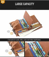 Portefeuille minimaliste unisexe en cuir véritable, court, trois compartiments, grande capacité, porte-cartes à bouton, pour cartes d'identité, de crédit et bancaires, en polyester