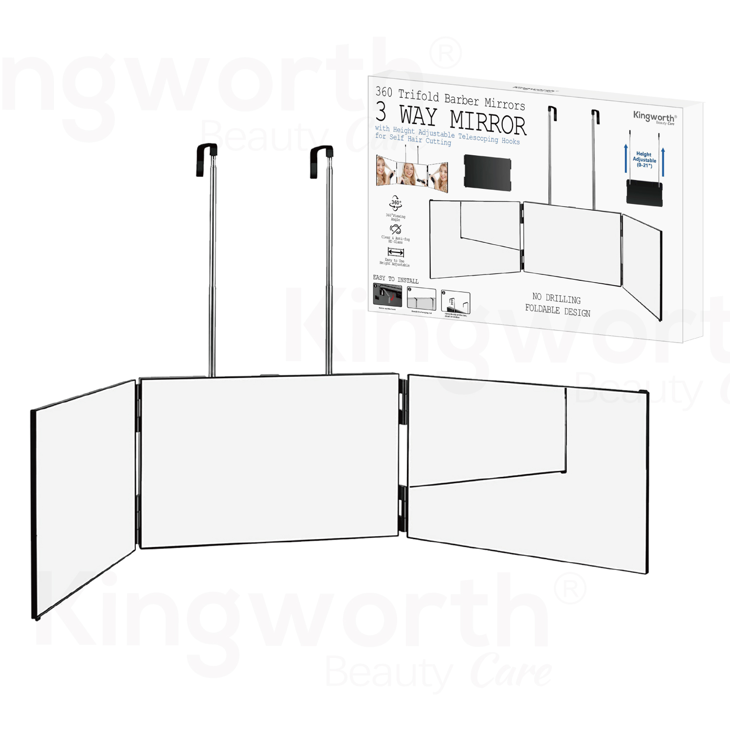 Kingworth косметический регулируемая подвеска для бритья 3 Way стрижка зеркало для макияжа складываемое втрое зеркало