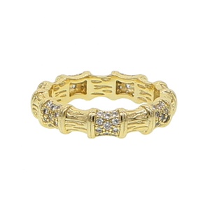 Gold Plated Classic Engagement Band Stack Stacking Bands Bamboo Cz <strong>Circle</strong> <strong>Ring</strong> - Product Image 1