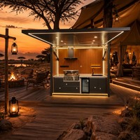 Nuevo Diseño de Cocina Exterior Personalizada con Control Remoto, para Camping/Jardín, Impermeable, con Parrilla y Soporte para TV