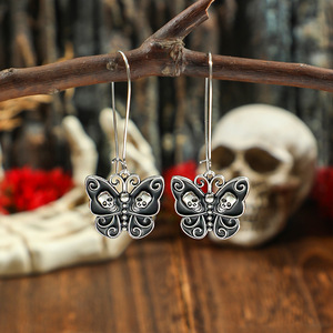Boucles d'oreilles pendantes papillon en alliage plaqué argent antique, style punk, bijoux de fête pour femmes - Product Image 4