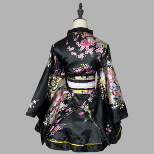 Robe <span class=keywords><strong>kimono</strong></span> courte de style <span class=keywords><strong>japonais</strong></span> pour femmes, imprimé floral <span class=keywords><strong>noir</strong></span>, costume de cosplay pour fête d'Halloween - Product Image 3