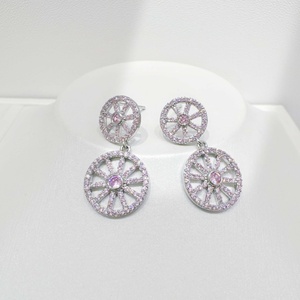 custom plata 925 sterling <b>silver</b> Geometric party <b>Earring</b> wedding luxury dainty ladies <b>heart</b> pink stone zirconia trendy <b>earrings</b> - Product Image 5