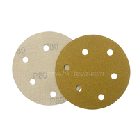 Disque de ponçage en velcro céramique jaune de 150 mm (6 pouces) à 6 trous, avec support en papier abrasif, vente en gros, grain 60 # -800 #