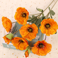 Bunga Poppy Islandia Buatan Batang Panjang Besar, Berumbai, Realistis, 4 Kepala, Sentuhan Alami, Dekorasi Rumah Dalam Ruangan, Pernikahan