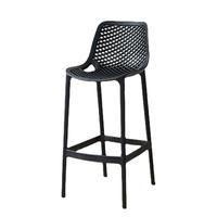 Tabouret de bar extérieur moderne en polypropylène noir de qualité supérieure avec repose-pieds