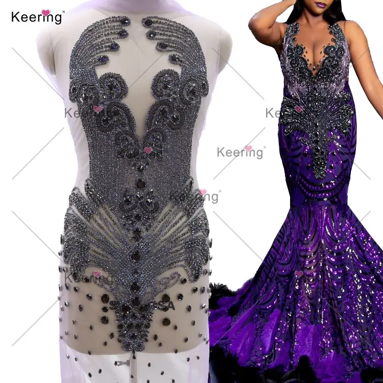 Keering Bridesmaid Evening Prom Party Ball Gown Dress Tailoring Accessories Beaded Purple Bodice Applique Rhinestone Set Patch