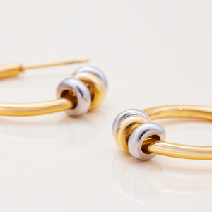 <b>Huggie</b> Earrings Gold And <b>Silver</b> Color Block Geometric Circle Design Stainless Steel Fashion Jewelry - Product Image 4