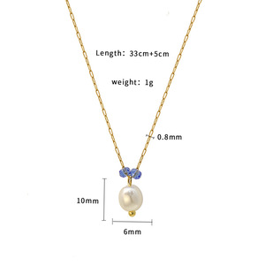 French Baroque Style Pearl Necklace With Blue Stone Teardrop Clavicle Chain For Women Daily Wear 316 Stainless Steel - Product Image 4