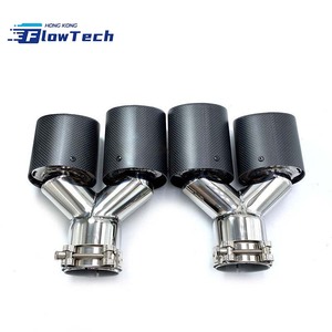 Punta de escape universal de 89 mm para coche, de acero inoxidable con cubierta de entrada y salida de fibra de carbono para decoración y modificación de vehículos - Product Image 5