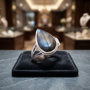 Anillo de Boda Hecho a Mano en Plata de Ley 925 con Engaste de Labradorita Gris Natural de Diseño Clásico, Venta al Por Mayor - Product Image 2