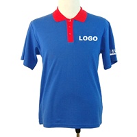 Chemises polo bleues avec col rouge, uniformes d'entreprise, vêtements de travail, design personnalisé, impressions de logo, broderie, haute qualité, pas cher