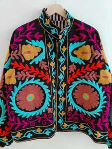 Handmade Velvet Suzani <b>Jacket</b> with Animal <b>Pattern</b> Lace Embroidery Cotton Filling-Boho Winter Ethnic Outerwear for Women - Product Image 5